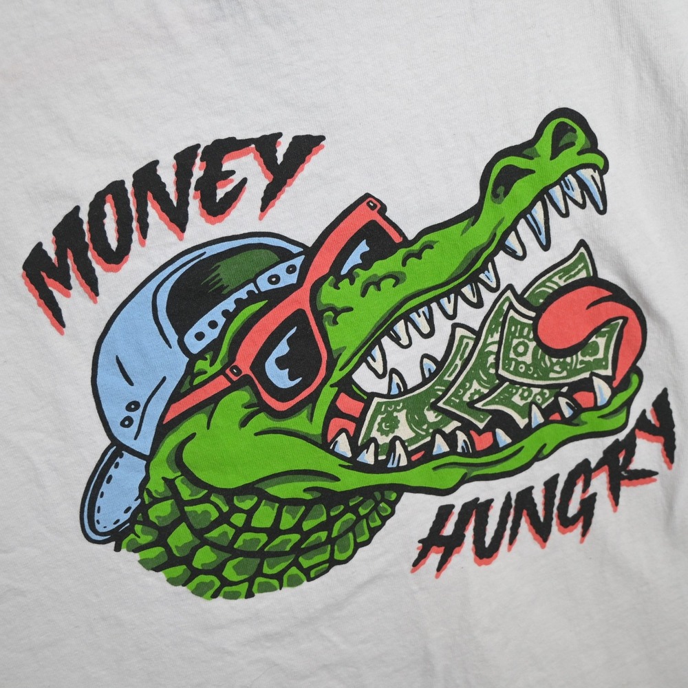 Money Hungry Gator T-Shirt Mens XL White M Graphic Short Sleeve Crew Neck